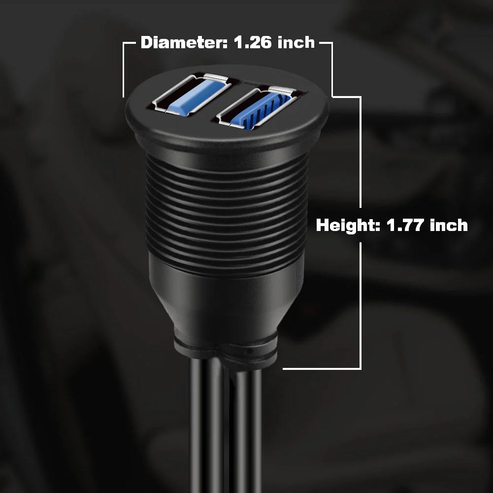 BATIGE 2 Ports Dual USB 3.0 Male to USB 3.0 Female AUX Flush Mount Car Mount Extension Cable for Car Truck Boat Motorcycle Dashboard Panel -3ft - Image 8