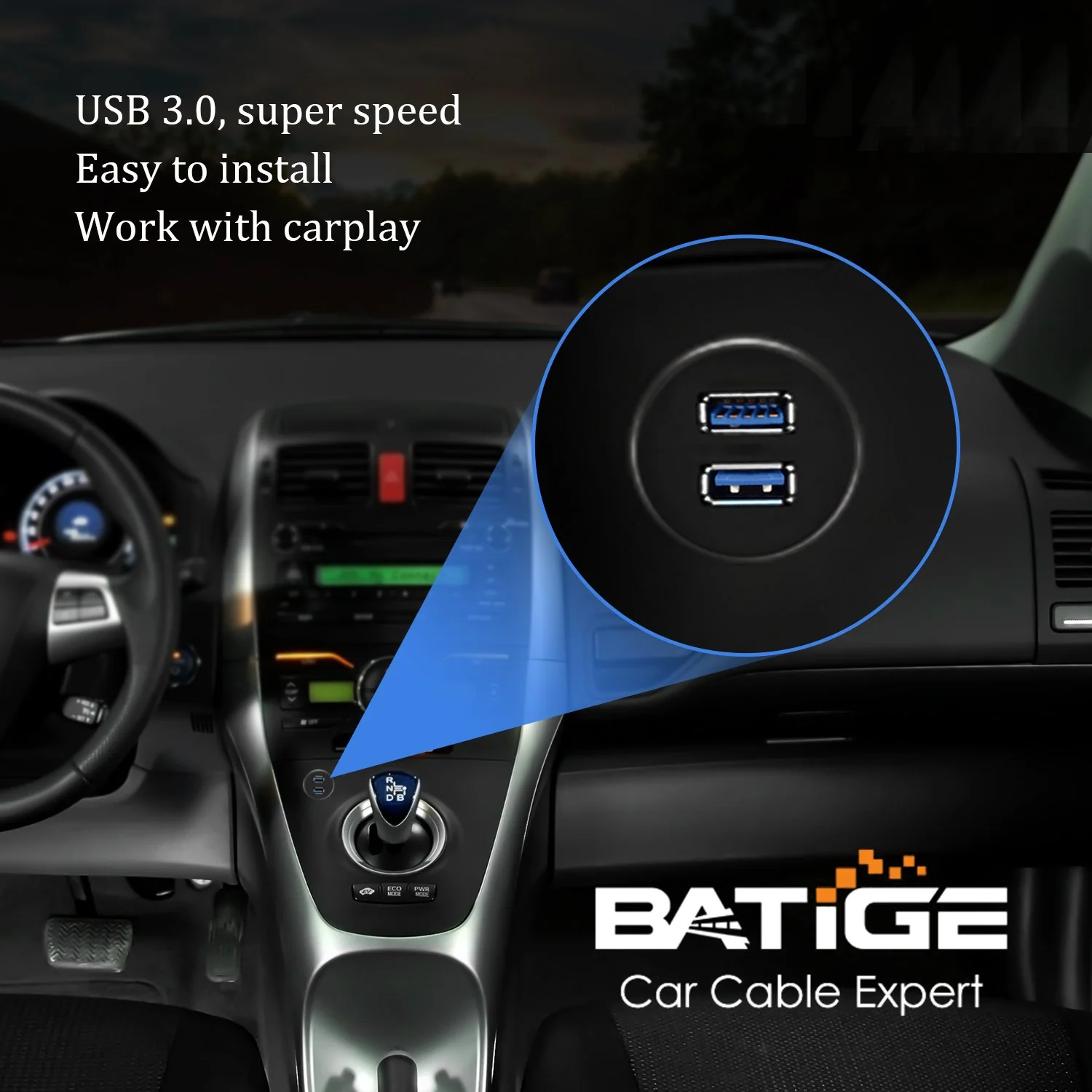 BATIGE 2 Ports Dual USB 3.0 Male to USB 3.0 Female AUX Flush Mount Car Mount Extension Cable for Car Truck Boat Motorcycle Dashboard Panel -6ft - Image 3