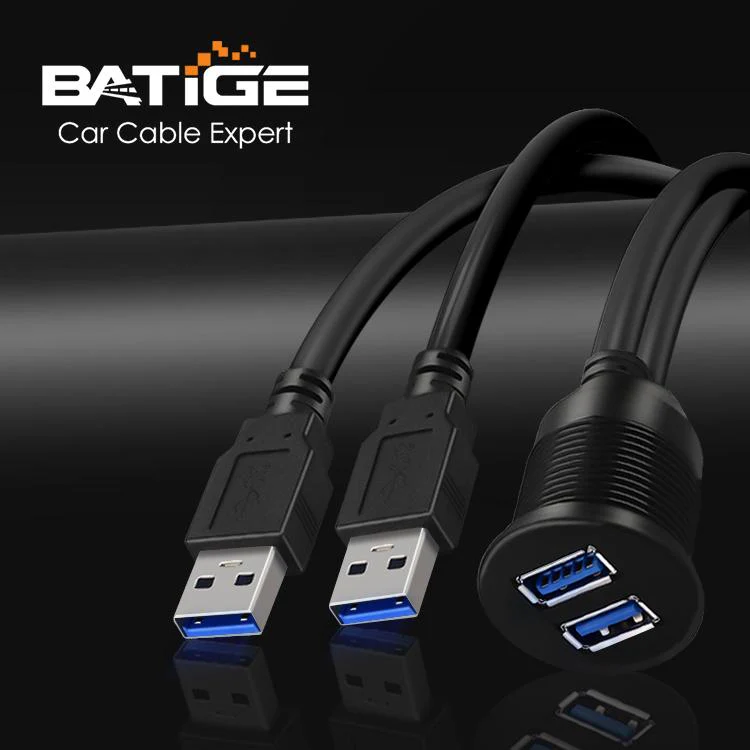 BATIGE 2 Ports Dual USB 3.0 Male to USB 3.0 Female AUX Flush Mount Car Mount Extension Cable for Car Truck Boat Motorcycle Dashboard Panel -6ft - Image 7
