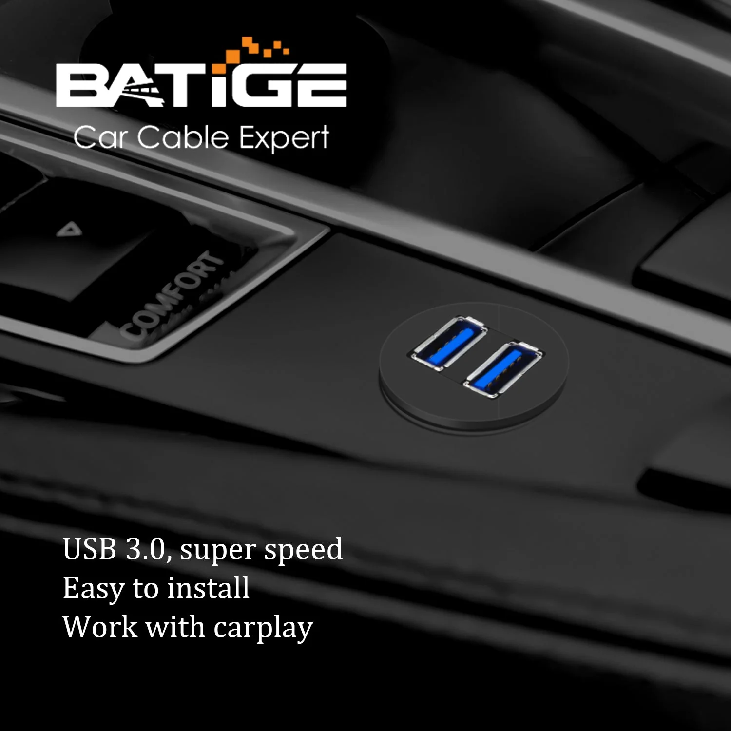 BATIGE 2 Pack Dual USB 3.0 Car Mount Flush Cable USB3.0 Male to Female Car Mount Extension Cable Waterproof for Car Truck Boat Motorcycle Dashboard Panel 3ft - Image 2
