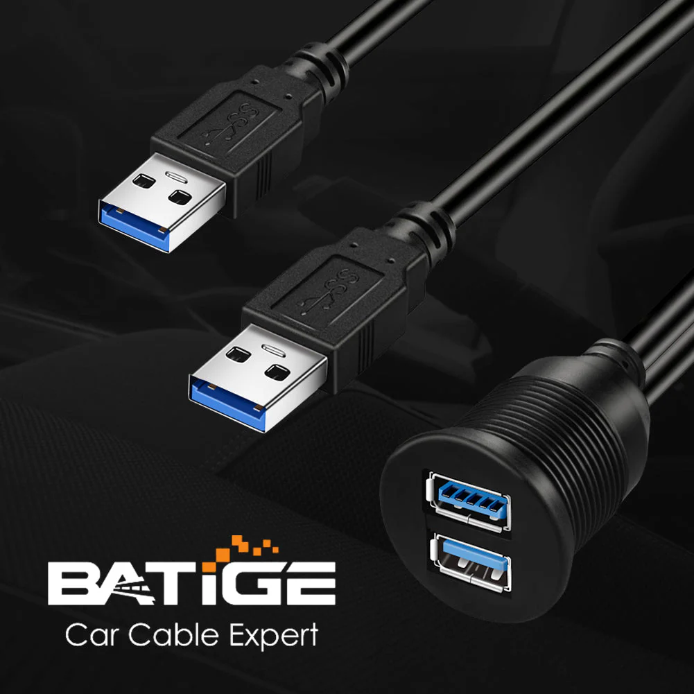 BATIGE 2 Pack Dual USB 3.0 Car Mount Flush Cable USB3.0 Male to Female Car Mount Extension Cable Waterproof for Car Truck Boat Motorcycle Dashboard Panel 3ft - Image 9
