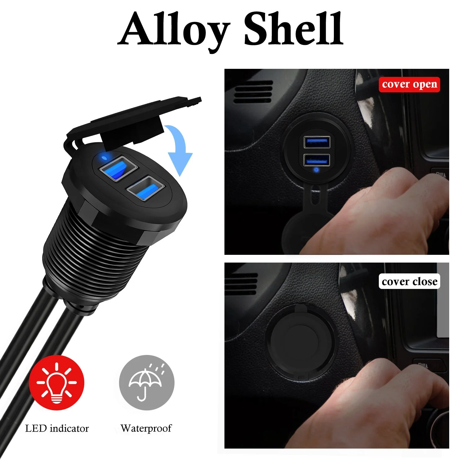 BATIGE Alloy Dual Port USB 3.0 Car Dashboard Flush Mount Cable, Male to Female with LED Indicator Extension Cable for Car Truck Boat Motorcycle Dashboard Panel - 3ft - Image 3
