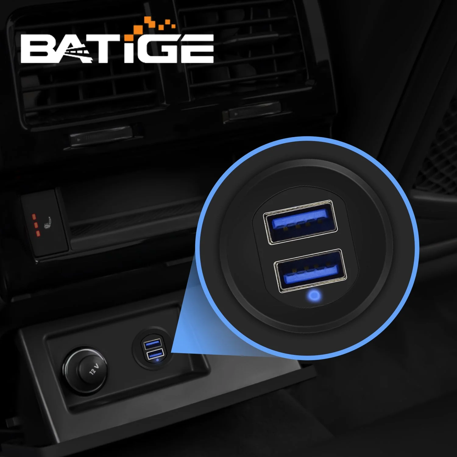 BATIGE Alloy Dual Port USB 3.0 Car Dashboard Flush Mount Cable, Male to Female with LED Indicator Extension Cable for Car Truck Boat Motorcycle Dashboard Panel - 3ft - Image 6