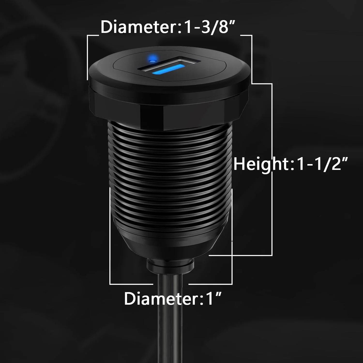 BATIGE Alloy Single Port USB 3.0 Dashboard Port Car Mount Flush Cable, Male to Female Waterproof Extension Cable for Car Truck Boat Motorcycle with LED Indicator - 3ft - Image 3