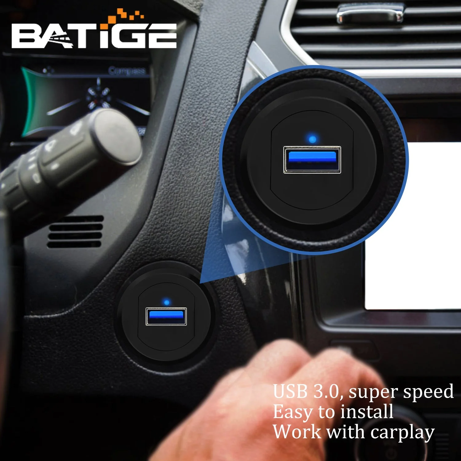 BATIGE Alloy Single Port USB 3.0 Dashboard Port Car Mount Flush Cable, Male to Female Waterproof Extension Cable for Car Truck Boat Motorcycle with LED Indicator - 3ft - Image 8