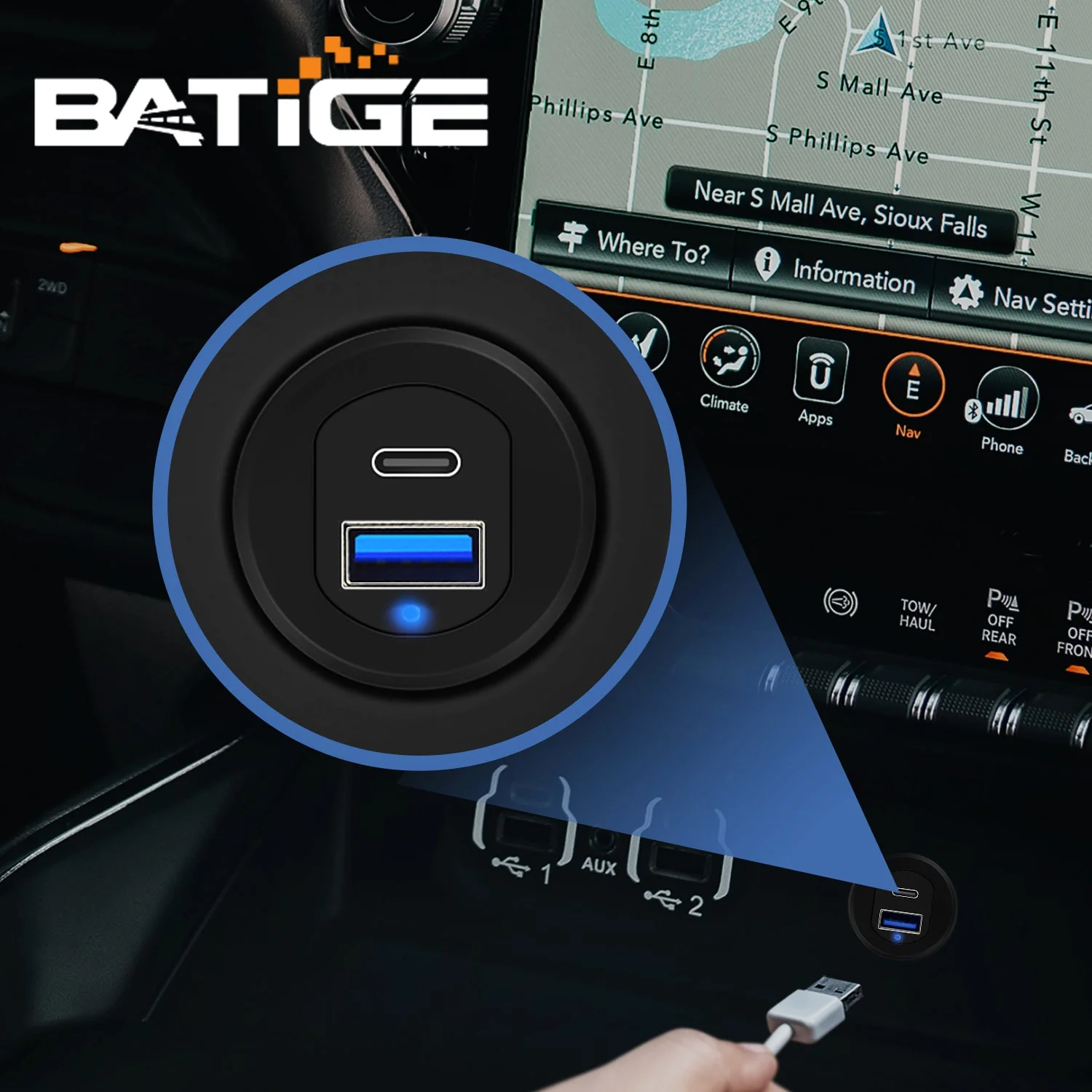 BATIGE Type C 3.0 USB 3.0 Alloy Shell Car Mount Flush USB Port Cable Male to Female, Car Truck Boat Motorcycle Dashboard Panel Extension Cable LED Indicator - 3ft - Image 8
