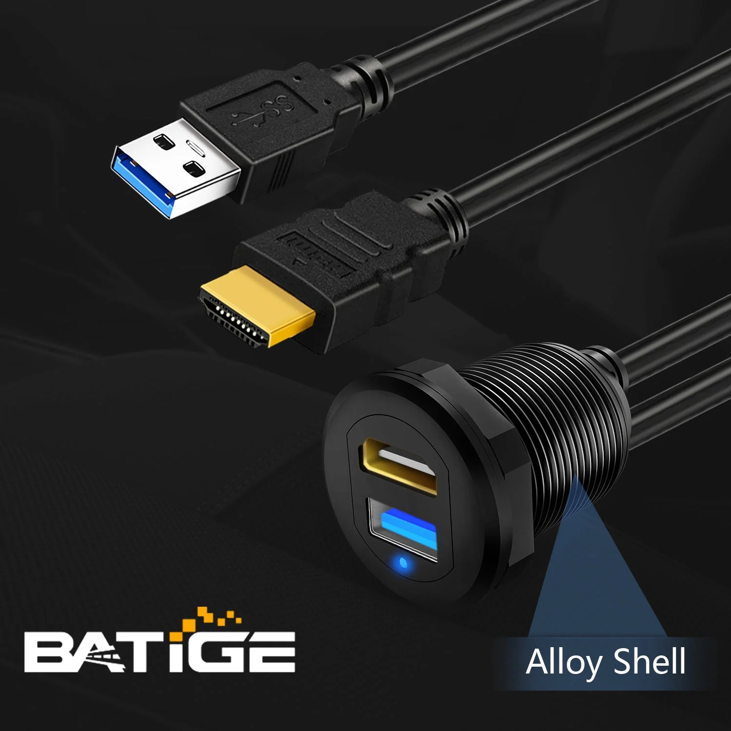 BATIGE USB 3.0 HDMI Car Mount Flush USB Port Cable, Alloy Shell HDMI USB3.0 Dash Panel Extension Cable with LED Indicator for Car Boat Motorcycle -3ft - Image 6