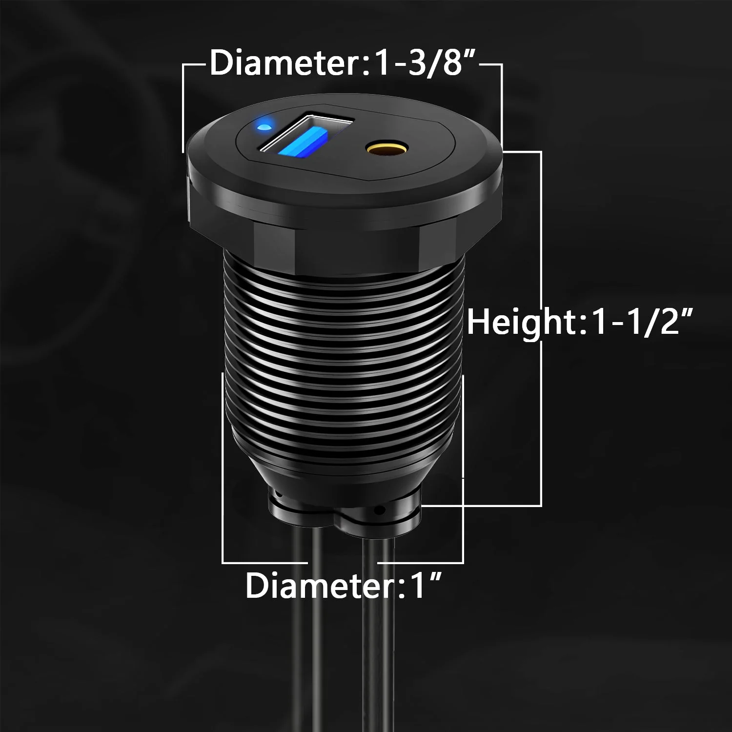 BATIGE Alloy USB 3.0 AUX DC3.5mm Port Car Mount Flush Cable for Car Boat Motorcycle Dash Panel with LED Indicator - 3ft - Image 4