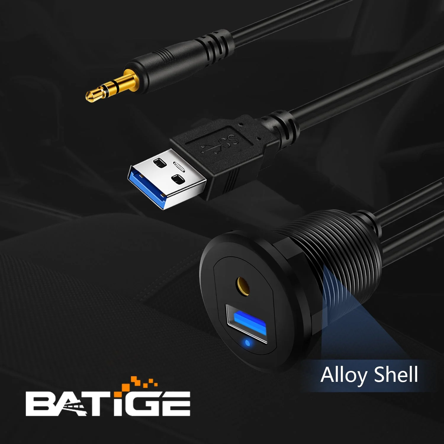 BATIGE Alloy USB 3.0 AUX DC3.5mm Port Car Mount Flush Cable for Car Boat Motorcycle Dash Panel with LED Indicator - 3ft - Image 6