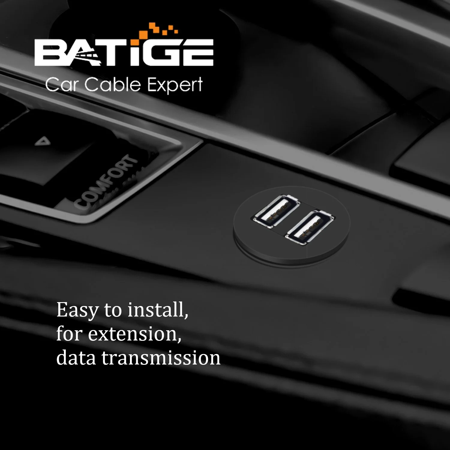BATIGE Dual 2 USB Female Car Mount Flush Cable Two Ports Can Charge and Transfer Data at The Same Time Car Waterproof USB Cable - 3ft - Image 3