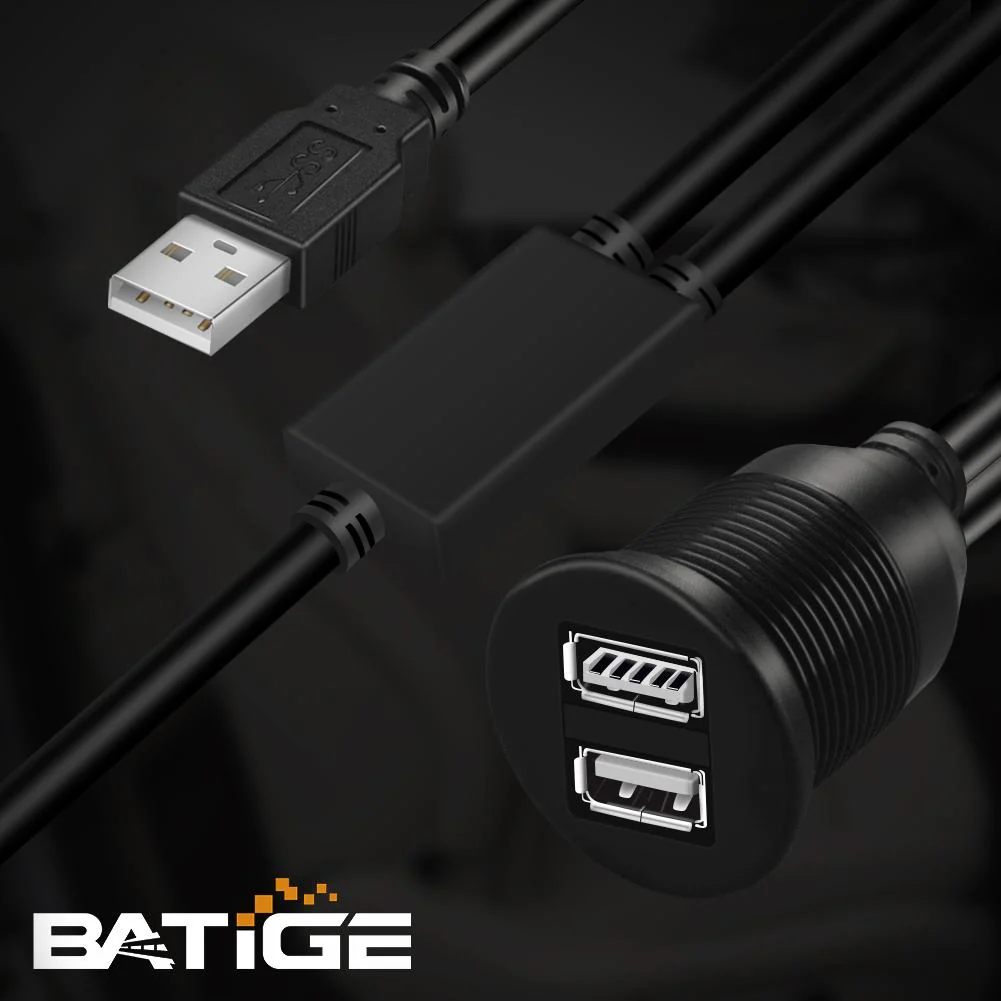 BATIGE Dual 2 USB Female Car Mount Flush Cable Two Ports Can Charge and Transfer Data at The Same Time Car Waterproof USB Cable - 3ft - Image 5