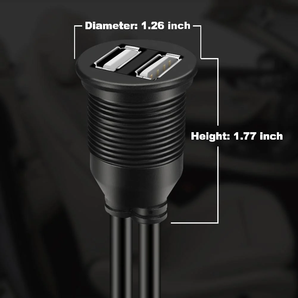 BATIGE Dual 2 USB Female Car Mount Flush Cable Two Ports Can Charge and Transfer Data at The Same Time Car Waterproof USB Cable - 3ft - Image 6
