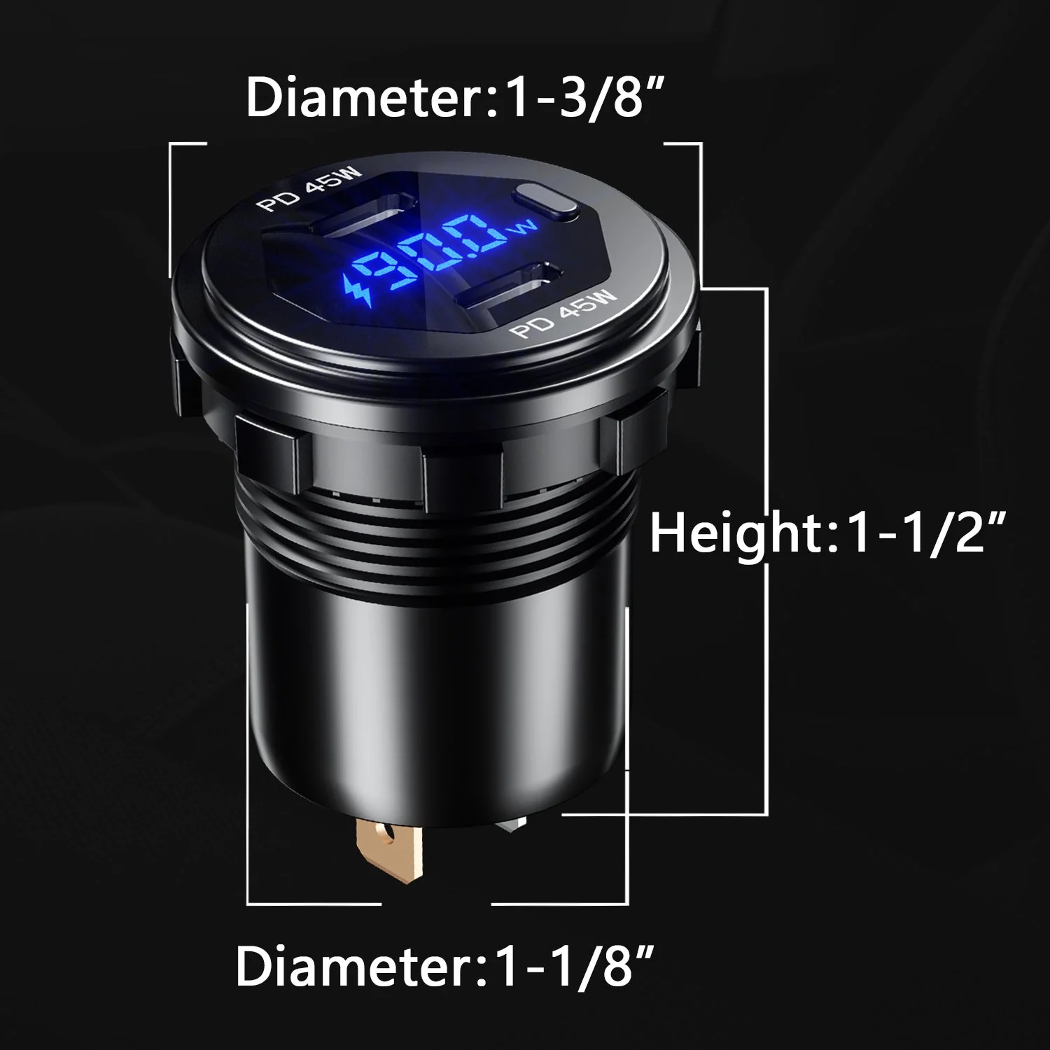 BATIGE Dual PD 45W USB C Charger Socket Fast Charge Dual PD USB C Port Waterproof with Switch LED Voltmeter and Wire Fuse DIY Kit for 12V/24V Car Boat Marine ATV Bus Truck RV Motorcycle - Image 4