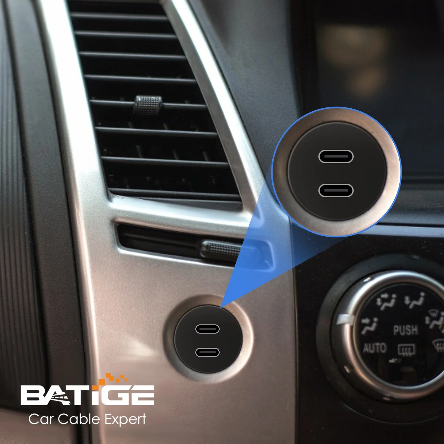 BATIGE Dual Port USB 3.0 Male to Type C 3.0 Female 2 Ports Car Mount Flush Cable Waterproof Extension for Car Truck Boat Motorcycle Dashboard Panel - 3ft - Image 2
