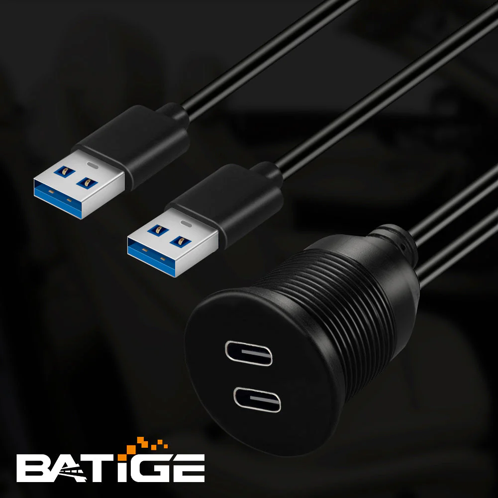 BATIGE Dual Port USB 3.0 Male to Type C 3.0 Female 2 Ports Car Mount Flush Cable Waterproof Extension for Car Truck Boat Motorcycle Dashboard Panel - 3ft - Image 7