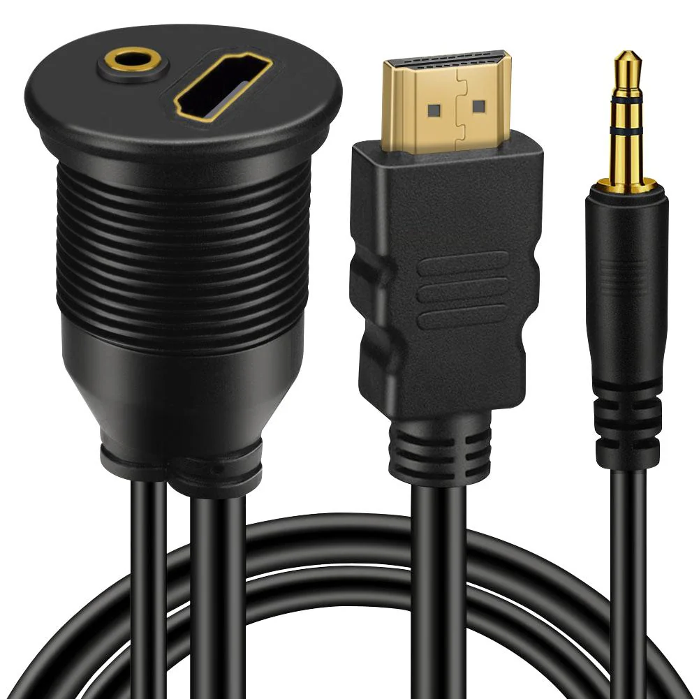 BATIGE HDMI & 3.5mm Male to Female 3.5mm + HDMI Car Mount Flush Extension Cable with Mounting Panel - 3ft