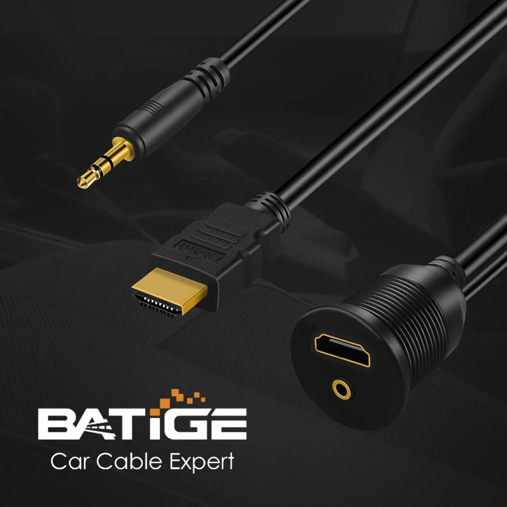 BATIGE HDMI & 3.5mm Male to Female 3.5mm + HDMI Car Mount Flush Extension Cable with Mounting Panel - 3ft - Image 3