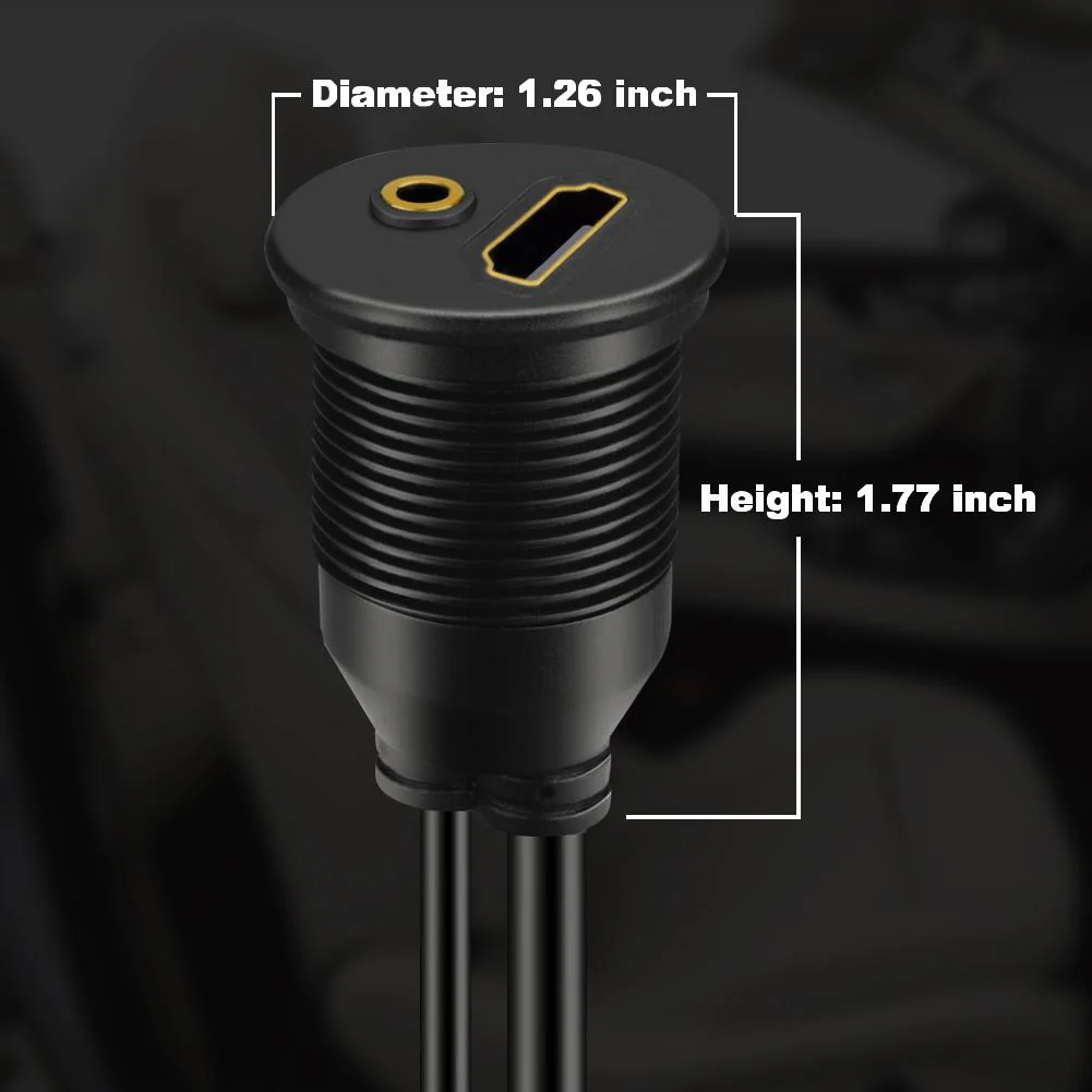 BATIGE HDMI & 3.5mm Male to Female 3.5mm + HDMI Car Mount Flush Extension Cable with Mounting Panel - 3ft - Image 4
