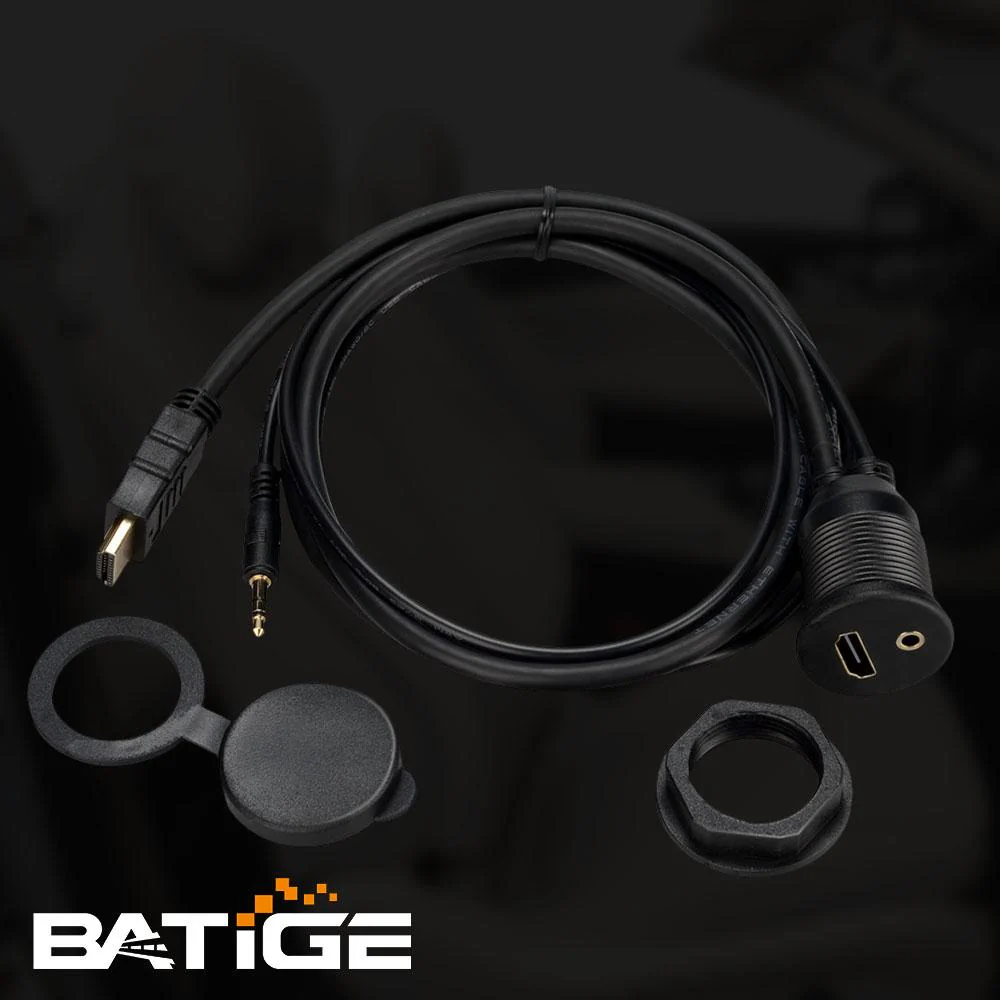 BATIGE HDMI & 3.5mm Male to Female 3.5mm + HDMI Car Mount Flush Extension Cable with Mounting Panel - 3ft - Image 5