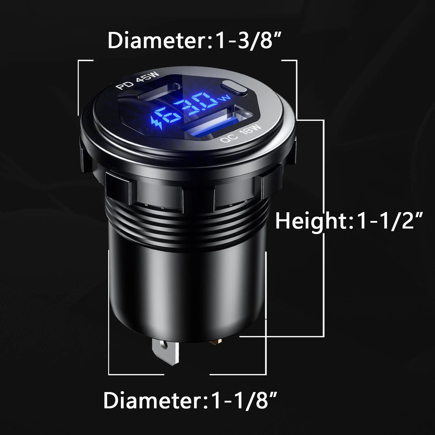BATIGE PD 45W USB C Quick Charger 18W USB 3.0 Charger Socket Waterproof with Switch LED Voltmeter and Wire Fuse DIY Kit for 12V/24V Car Boat Marine ATV Bus Truck RV Motorcycle - Image 4