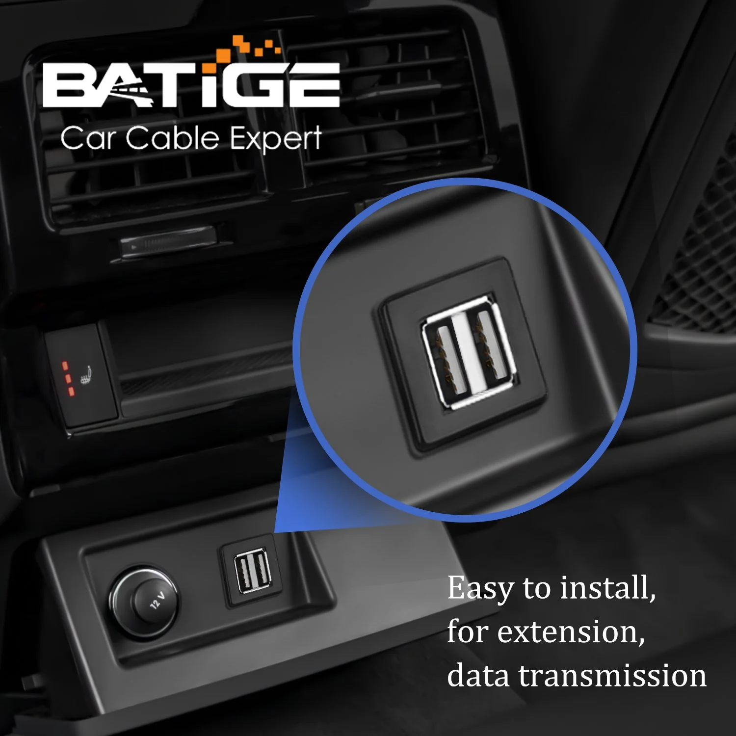 BATIGE 2 Ports Square USB 2.0 Panel Flush Mount Extension Cable with Buckle Charge and Transfer Data at The Same Time for Car Truck Boat Motorcycle 3ft - Image 2