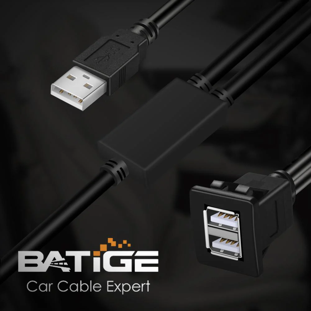 BATIGE 2 Ports Square USB 2.0 Panel Flush Mount Extension Cable with Buckle Charge and Transfer Data at The Same Time for Car Truck Boat Motorcycle 3ft - Image 4
