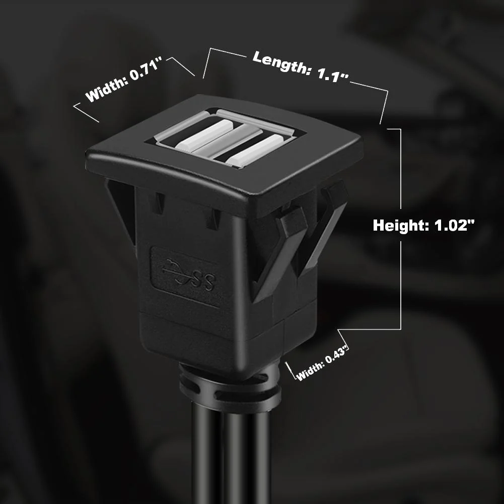BATIGE 2 Ports Square USB 2.0 Panel Flush Mount Extension Cable with Buckle Charge and Transfer Data at The Same Time for Car Truck Boat Motorcycle 3ft - Image 5