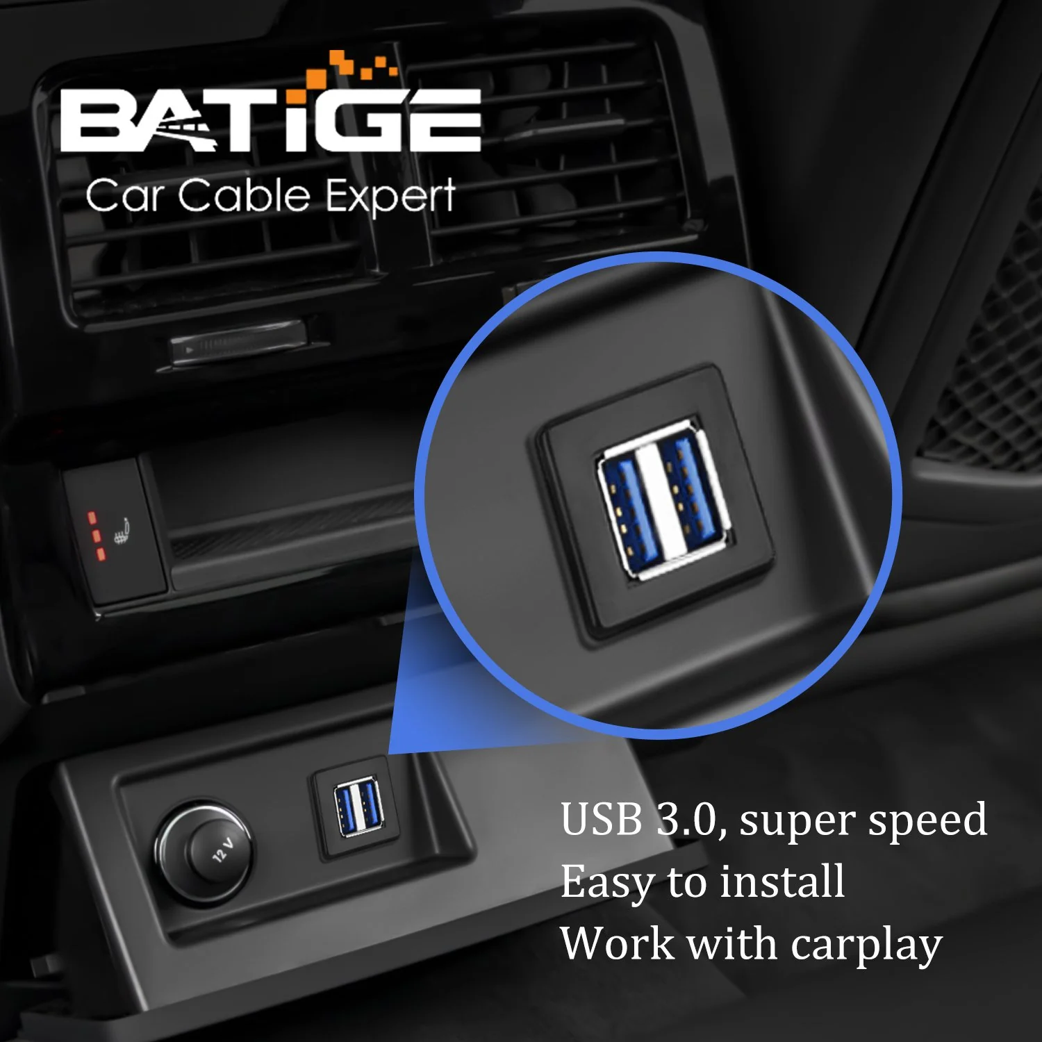 BATIGE Dual Ports Square USB 3.0 Panel Flush Mount Extension Cable with Buckle for Car Truck Boat Motorcycle Dashboard-3ft - Image 3