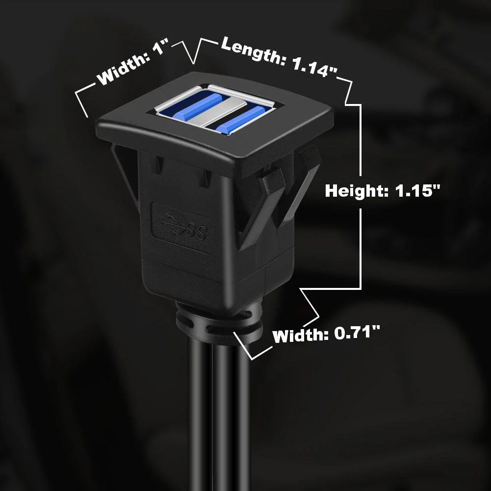 BATIGE Dual Ports Square USB 3.0 Panel Flush Mount Extension Cable with Buckle for Car Truck Boat Motorcycle Dashboard-3ft - Image 5