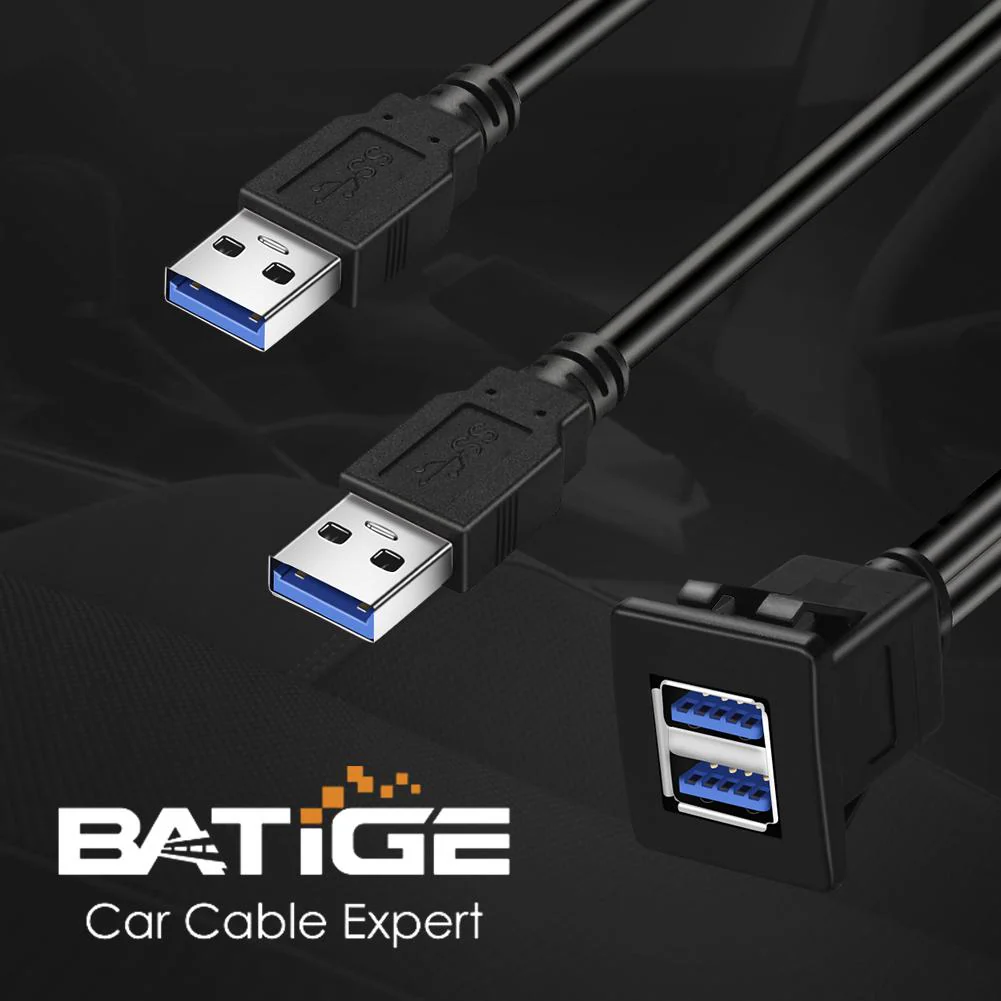 BATIGE Dual Ports Square USB 3.0 Panel Flush Mount Extension Cable with Buckle for Car Truck Boat Motorcycle Dashboard 6ft - Image 4
