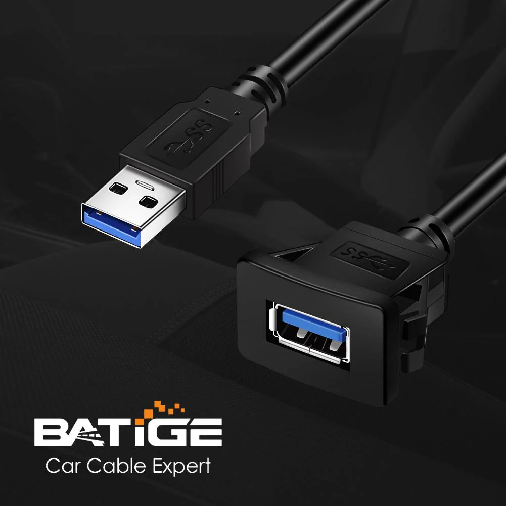 BATIGE Square Single Port USB 3.0 Panel Flush Mount Extension Cable with Buckle for Car Truck Boat Motorcycle Dashboard 3ft - Image 4