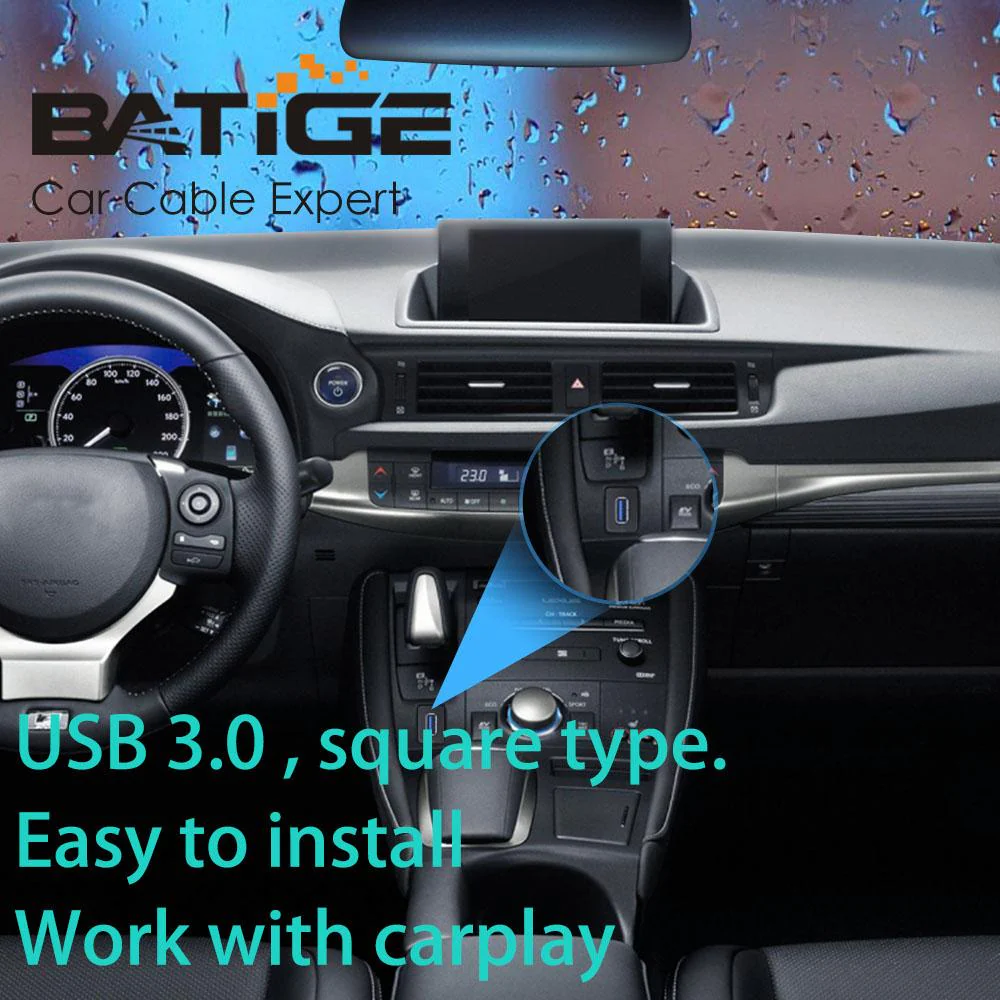 BATIGE Square Single Port USB 3.0 Panel Flush Mount Extension Cable with Buckle for Car Truck Boat Motorcycle Dashboard 6ft - Image 3