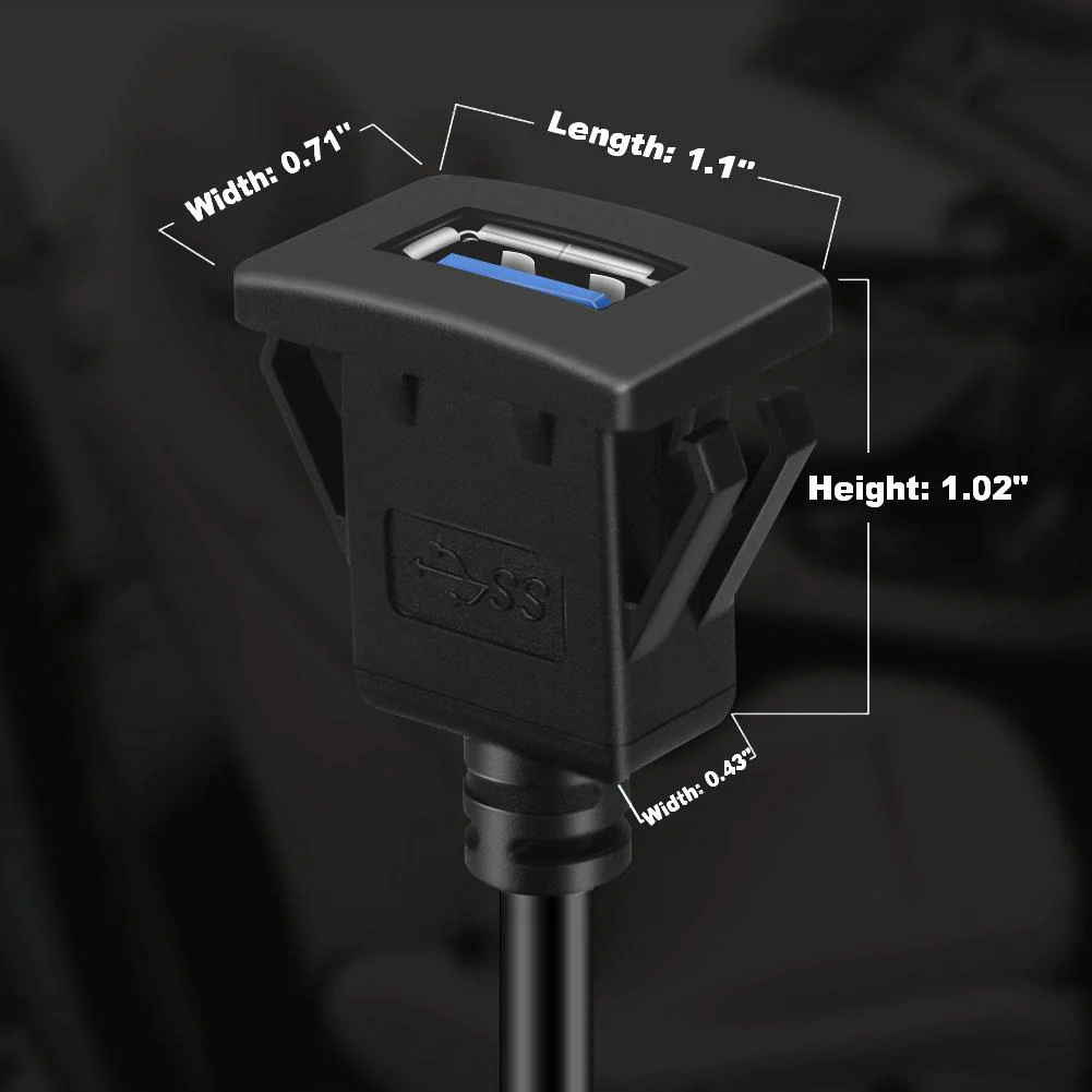 BATIGE Square Single Port USB 3.0 Panel Flush Mount Extension Cable with Buckle for Car Truck Boat Motorcycle Dashboard 6ft - Image 6