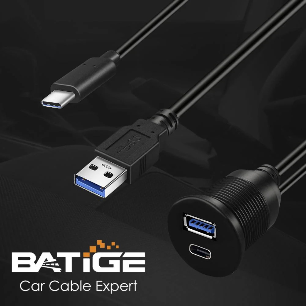 BATIGE Type C 3.1 and USB 3.0 Car Mount Flush Cable Male to Female Waterproof Extension for Car Truck Boat Motorcycle Dashboard Panel - 3ft - Image 3