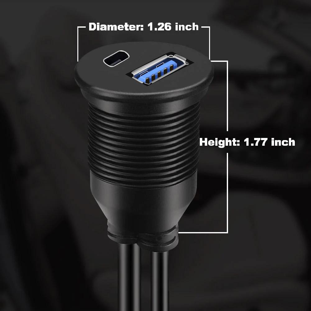 BATIGE Type C 3.1 and USB 3.0 Car Mount Flush Cable Male to Female Waterproof Extension for Car Truck Boat Motorcycle Dashboard Panel - 3ft - Image 4