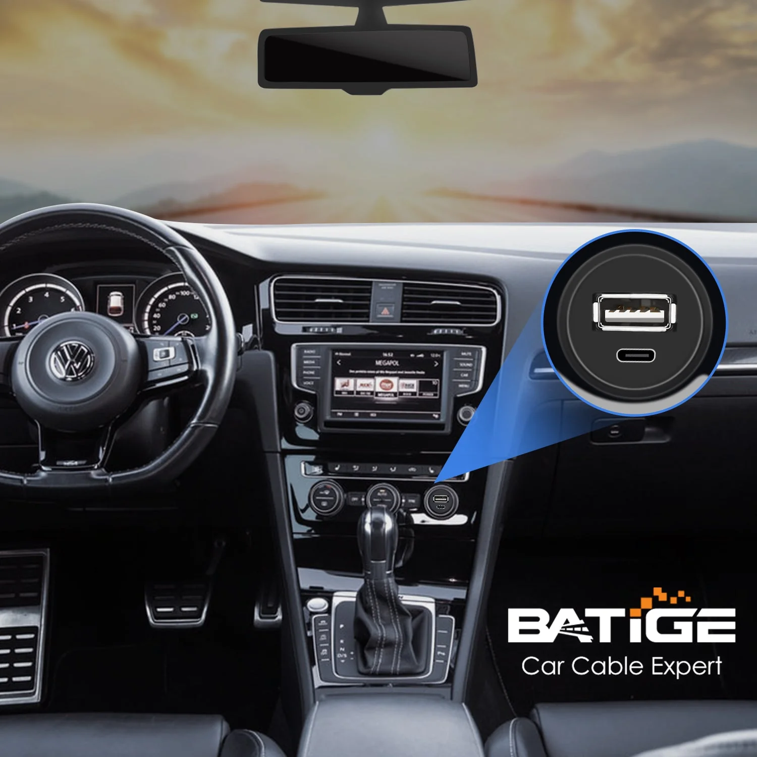 BATIGE USB 2.0 to Type C 2.0 Car Mount Flush Cable Dual Port Male to Female Extension Waterproof Cable for Car Truck Boat Motorcycle Dashboard Panel - 3ft - Image 2