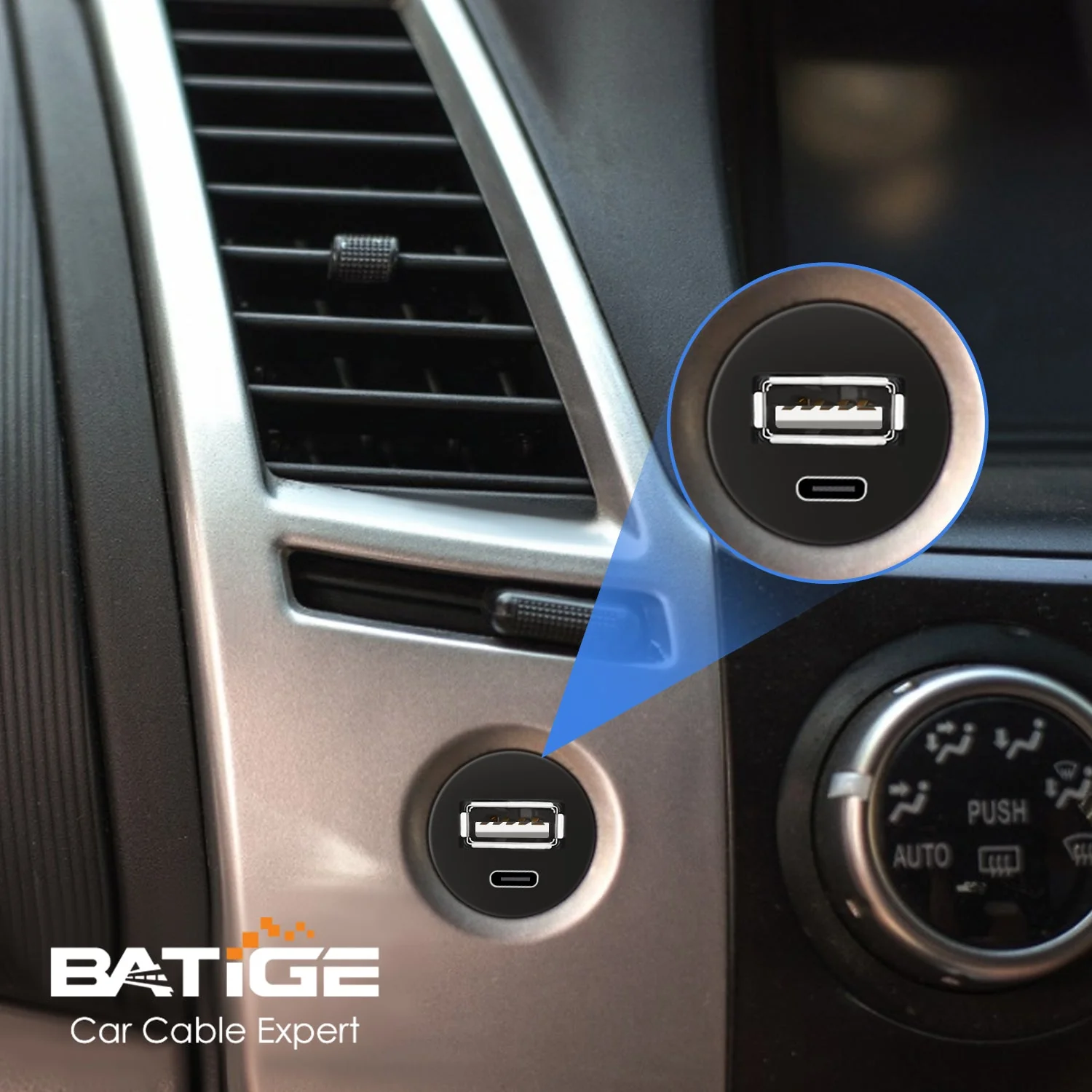 BATIGE USB 2.0 to Type C 2.0 Car Mount Flush Cable Dual Port Male to Female Extension Waterproof Cable for Car Truck Boat Motorcycle Dashboard Panel - 3ft - Image 3