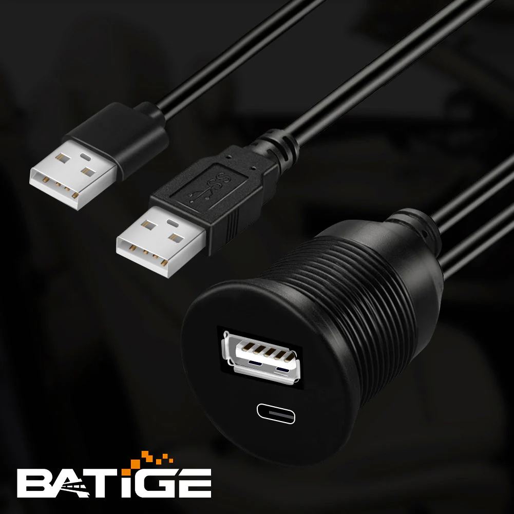 BATIGE USB 2.0 to Type C 2.0 Car Mount Flush Cable Dual Port Male to Female Extension Waterproof Cable for Car Truck Boat Motorcycle Dashboard Panel - 3ft - Image 6