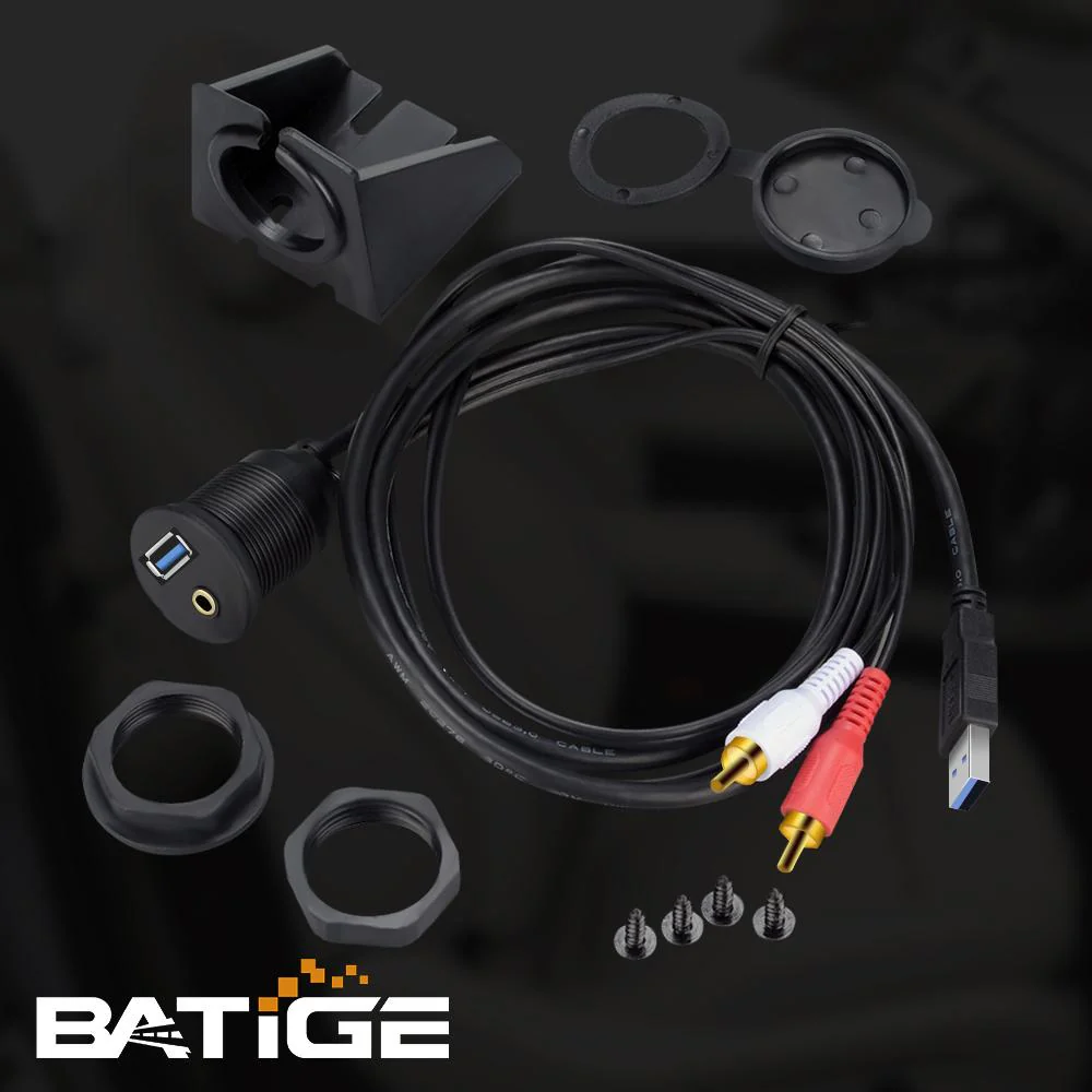 BATIGE USB 3.0 & 2 RCA Male to 3.5mm USB3.0 Female Car Mount Flush Cable 2RCA USB 3.0 Flush Mount Extension Cable - 3ft - Image 5