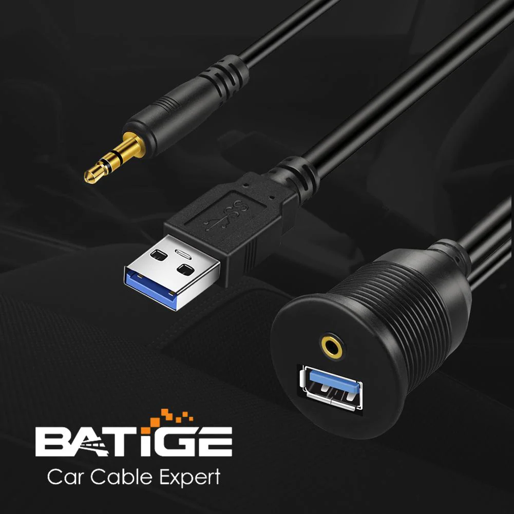 BATIGE USB 3.0 & 3.5mm Car Mount Flush Cable 3.5mm + USB3.0 AUX Extension Dash Panel Waterproof Mount Cable for Car Boat and Motorcycle - 3ft - Image 8