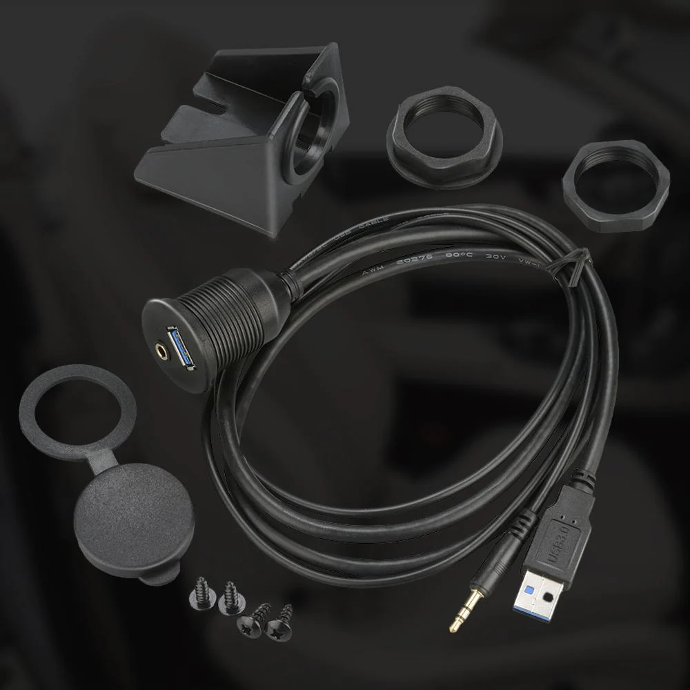 BATIGE USB 3.0 & 3.5mm Car Mount Flush Cable 3.5mm + USB3.0 AUX Extension Dash Panel Waterproof Mount Cable for Car Boat and Motorcycle - 3ft - Image 9