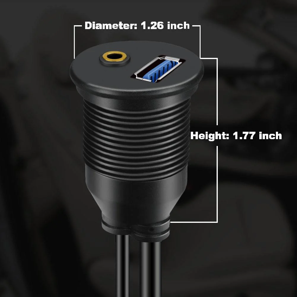 BATIGE USB 3.0 & 3.5mm Car Mount Flush Cable 3.5mm + USB3.0 AUX Extension Dash Panel Waterproof Mount Cable for Car Boat and Motorcycle (6ft) - Image 7