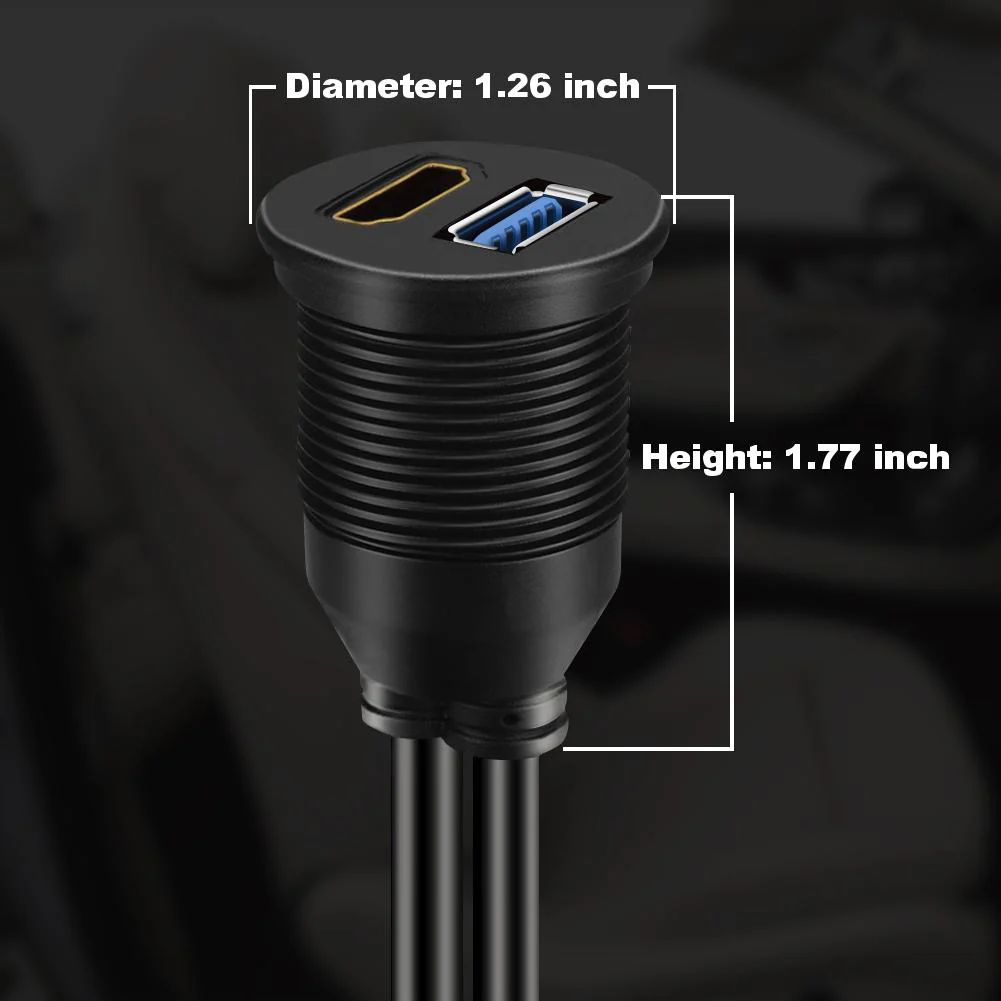 BATIGE USB 3.0 & HDMI to HDMI + USB3.0 AUX Extension Dash Panel Waterproof Car Flush Mount Cable for Car Boat and Motorcycle - 3ft - Image 4