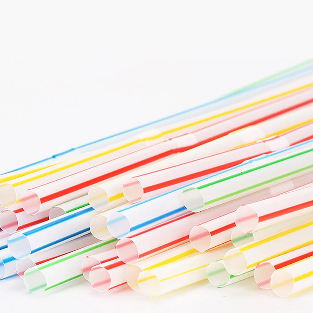 YUHUBY Flexible Disposable Plastic Drinking Straws Bendable Juice Drink Straws Assorted Colors Striped - Image 3