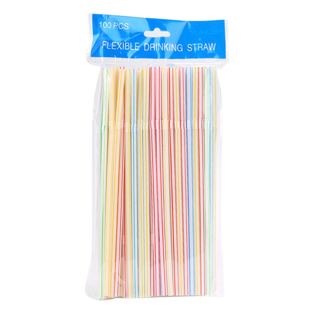 YUHUBY Flexible Disposable Plastic Drinking Straws Bendable Juice Drink Straws Assorted Colors Striped - Image 5